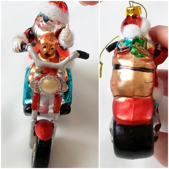 Motorcycle Santa Glass Christmas Ornament Set - Picture 7 of 9